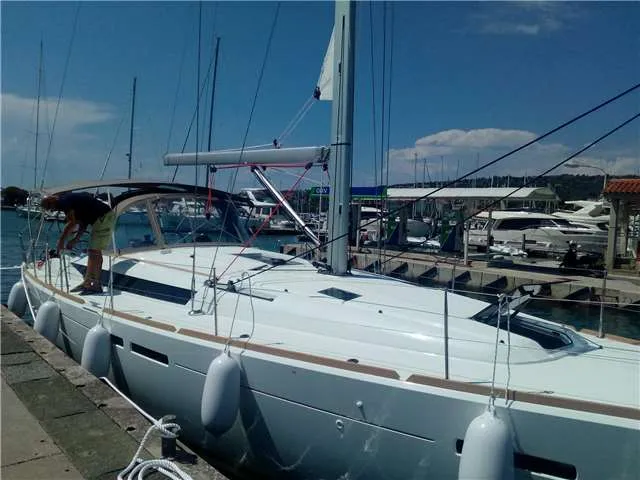 Exterior view of Top Smile, a Jeanneau Sun Odyssey 449 sailboat at Punat, Croatia
