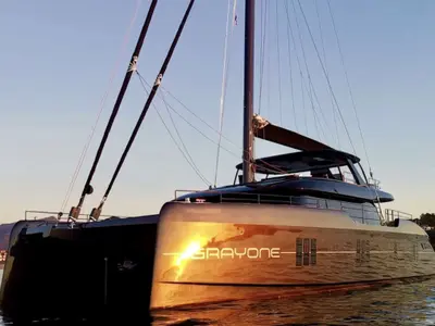 Grayone, a Sunreef 80 catamaran at Municipal Unit of Nea Peramos, Greece