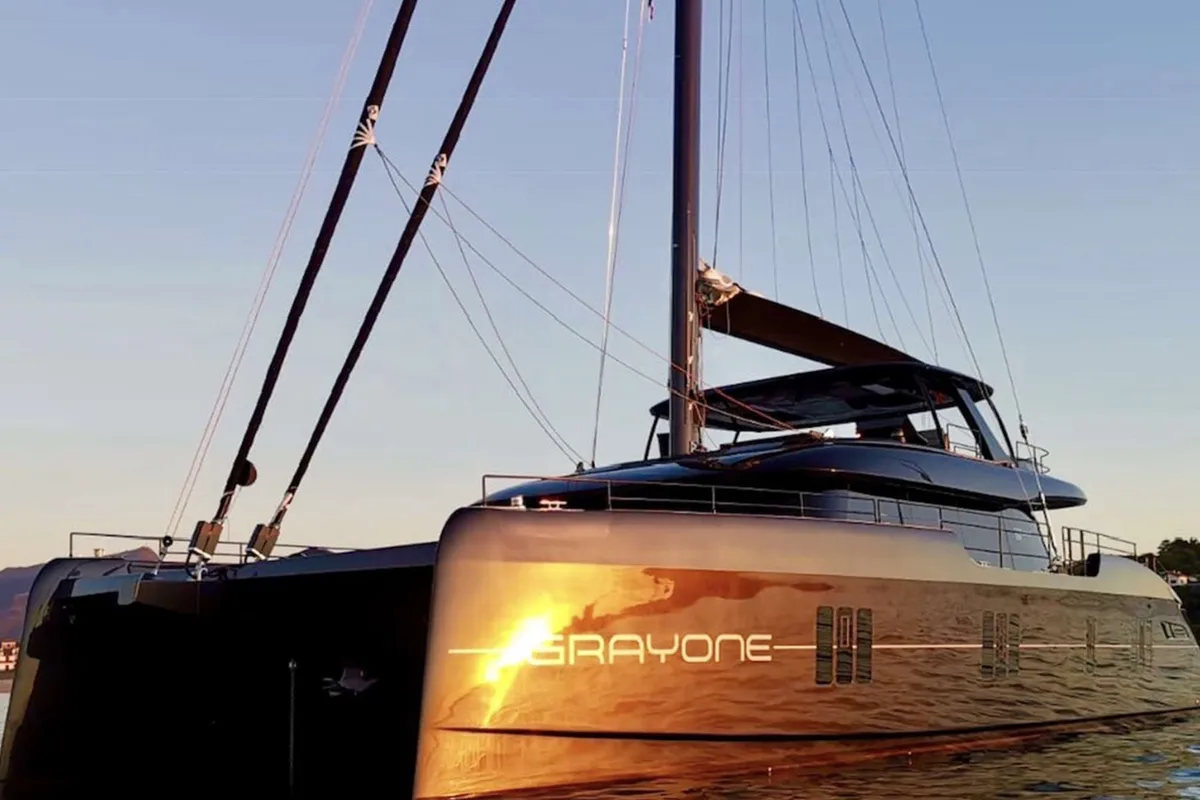 Grayone, a Sunreef 80 catamaran at Municipal Unit of Nea Peramos, Greece