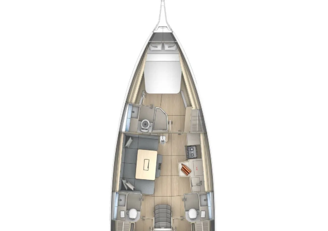Floor plan of Felicia, a Dufour 41 sailboat at Athens, Greece