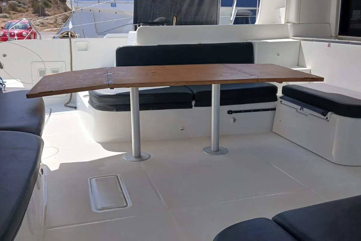 Deck of Ostraco, a Lagoon 46 catamaran at Lavrion, Greece