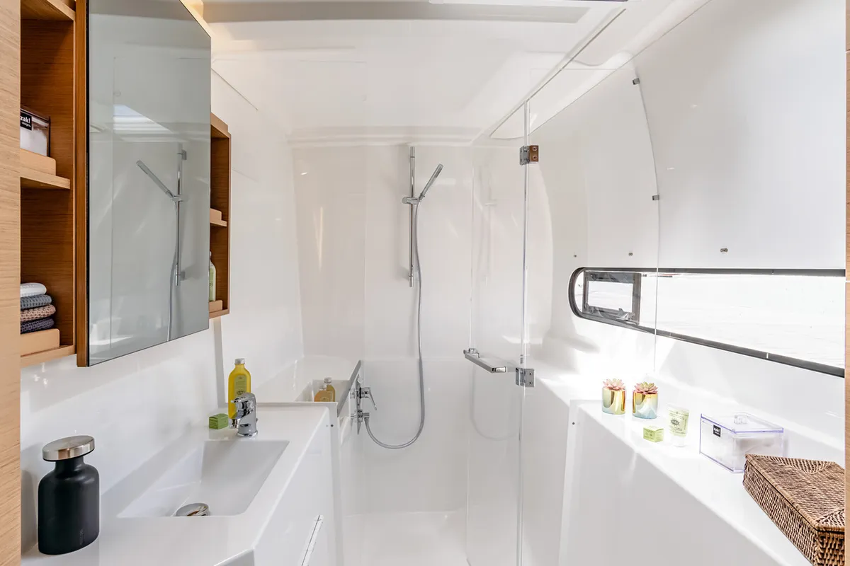 Cabin on Excess 11, a catamaran at Central Abaco, Bahamas
