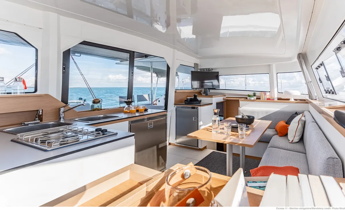 Salon of Excess 11, a catamaran at Central Abaco, Bahamas