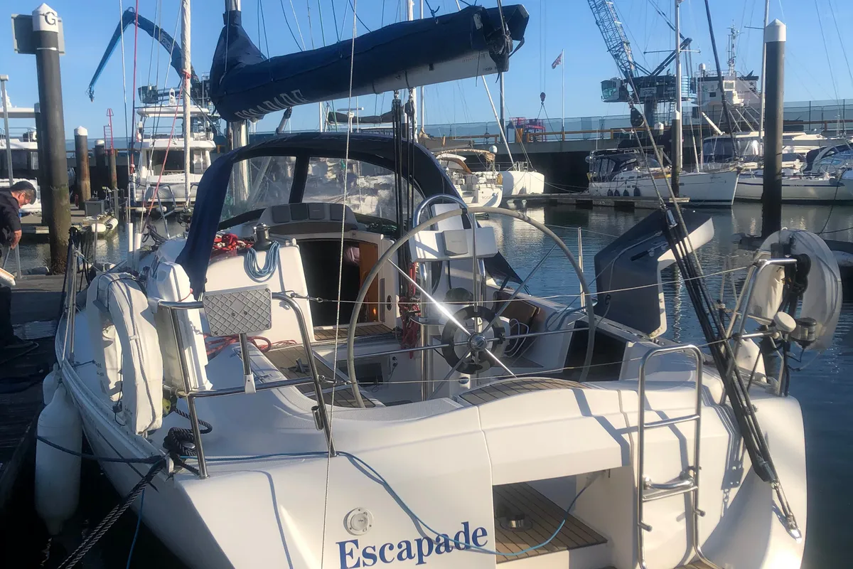 Exterior view of Escapade, a Elan 333 sailboat at Poole, United Kingdom