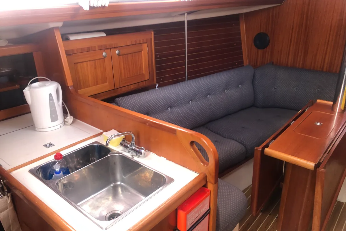Galley of Escapade, a Elan 333 sailboat at Poole, United Kingdom