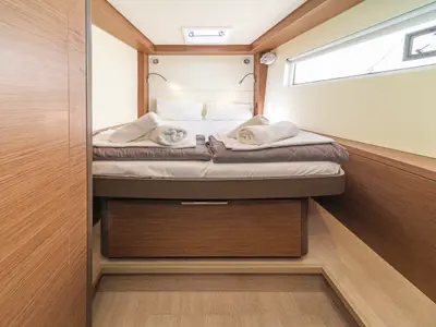Cabin on Reina, a Lagoon 50 catamaran at Athens, Greece