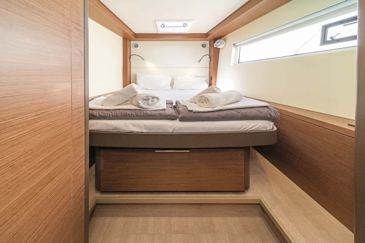 Cabin on Reina, a Lagoon 50 catamaran at Athens, Greece