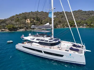 Kimata, a Fountaine Pajot Alegria 67 catamaran at Piraeus, Greece