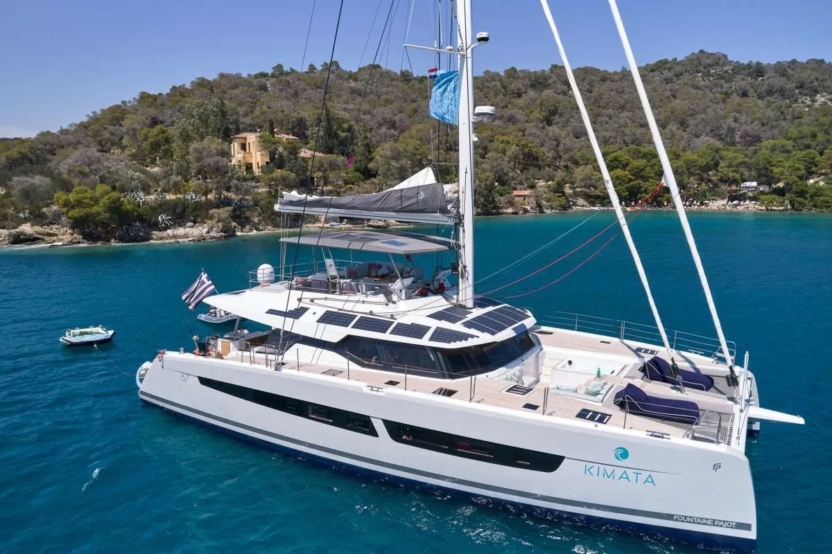 Kimata, a Fountaine Pajot Alegria 67 catamaran at Piraeus, Greece
