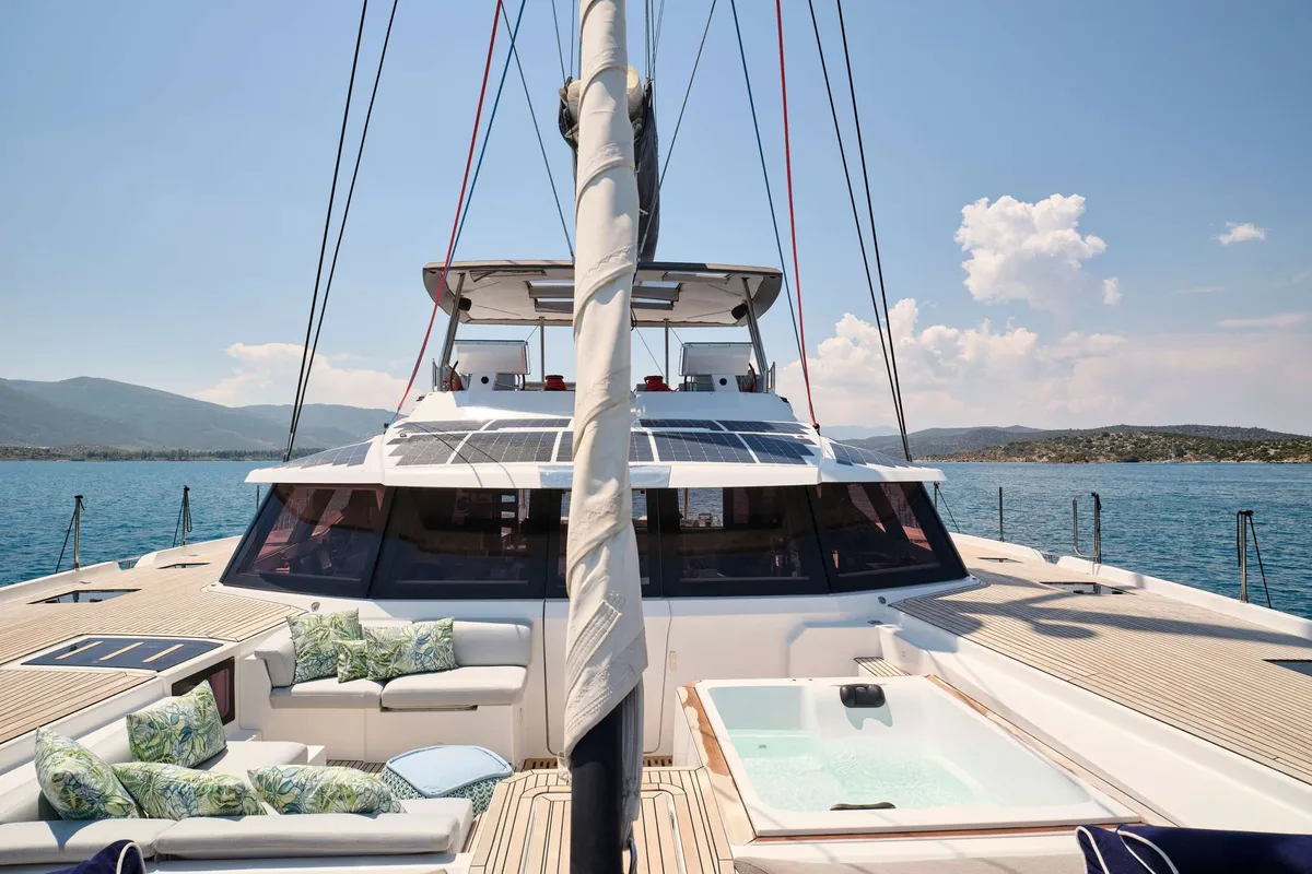 Kimata, a Fountaine Pajot Alegria 67 catamaran at Piraeus, Greece