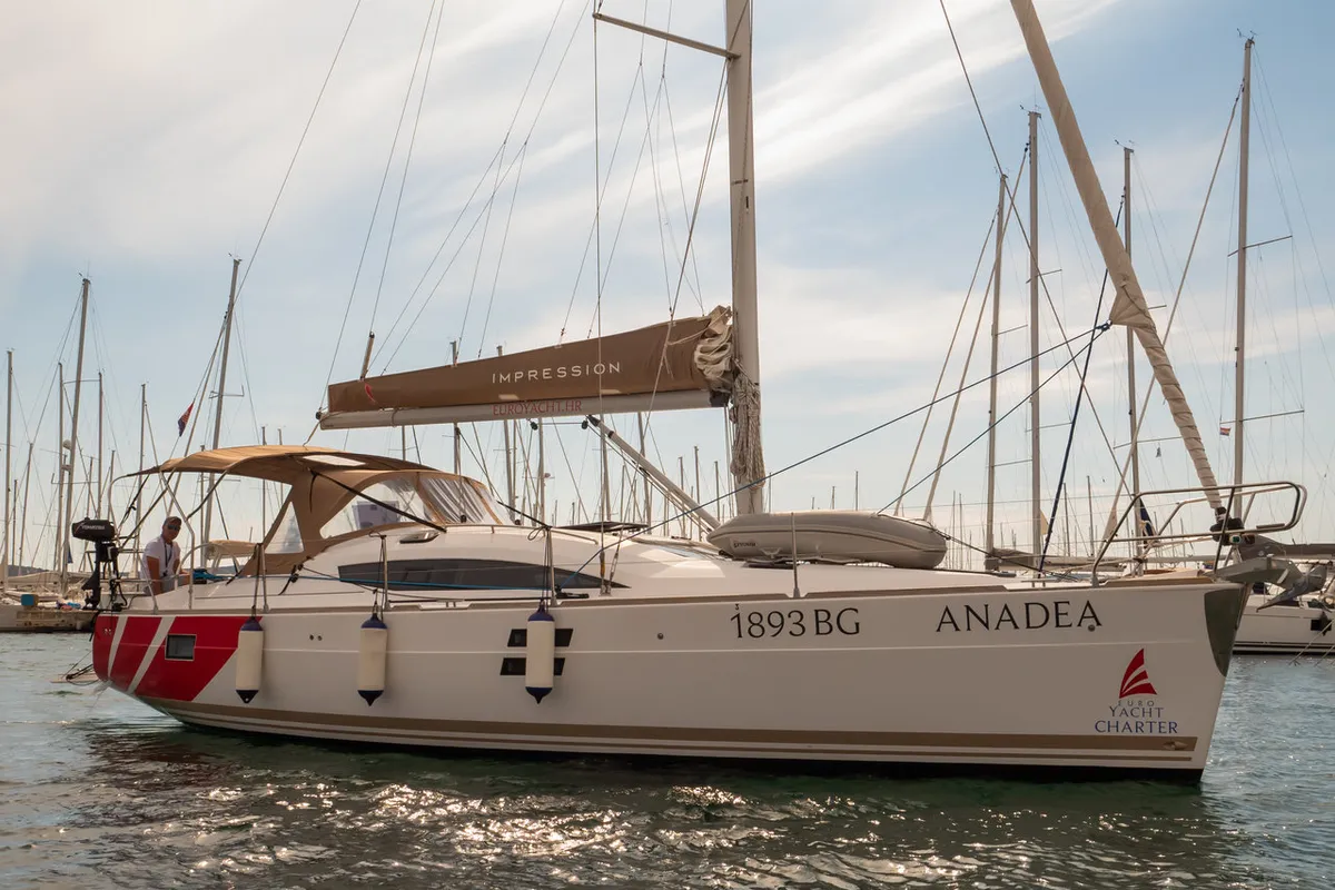 Exterior view of Anadea, a Elan Impression 40 sailboat at Grad Biograd na Moru, Croatia