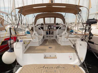 Cockpit of Anadea, a Elan Impression 40 sailboat at Grad Biograd na Moru, Croatia