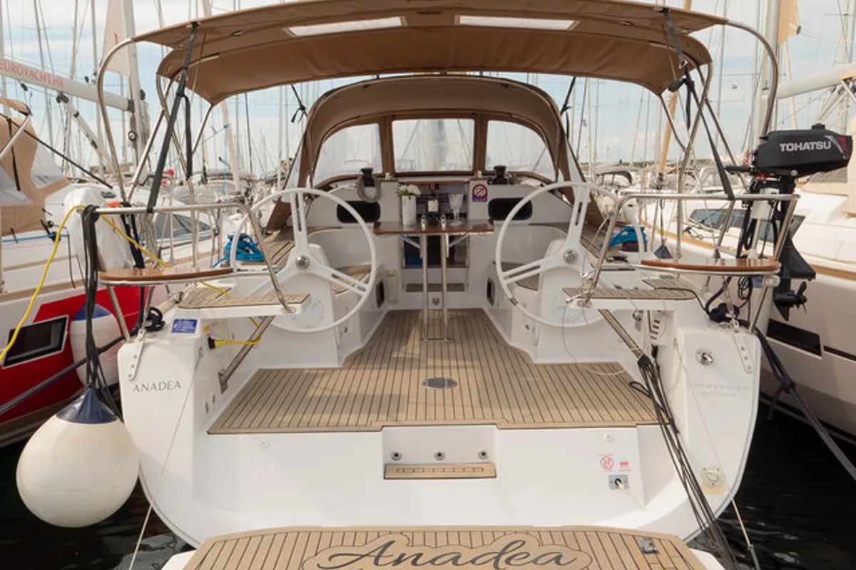 Cockpit of Anadea, a Elan Impression 40 sailboat at Grad Biograd na Moru, Croatia