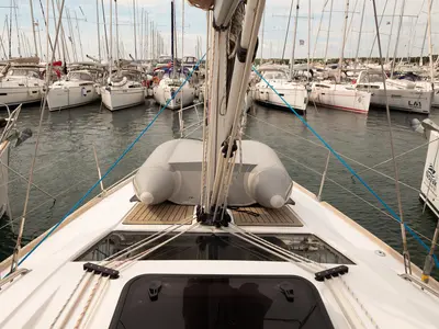 Deck of Anadea, a Elan Impression 40 sailboat at Grad Biograd na Moru, Croatia