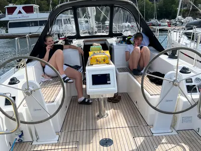 Cockpit of Eleven, a Bavaria C38 sailboat at Fisksätra, Sweden