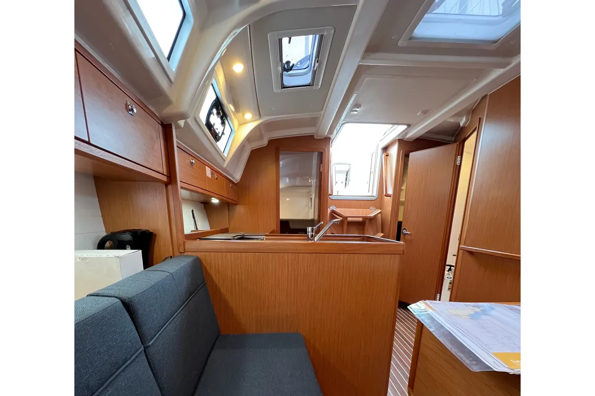 Galley of Eleven, a Bavaria C38 sailboat at Fisksätra, Sweden