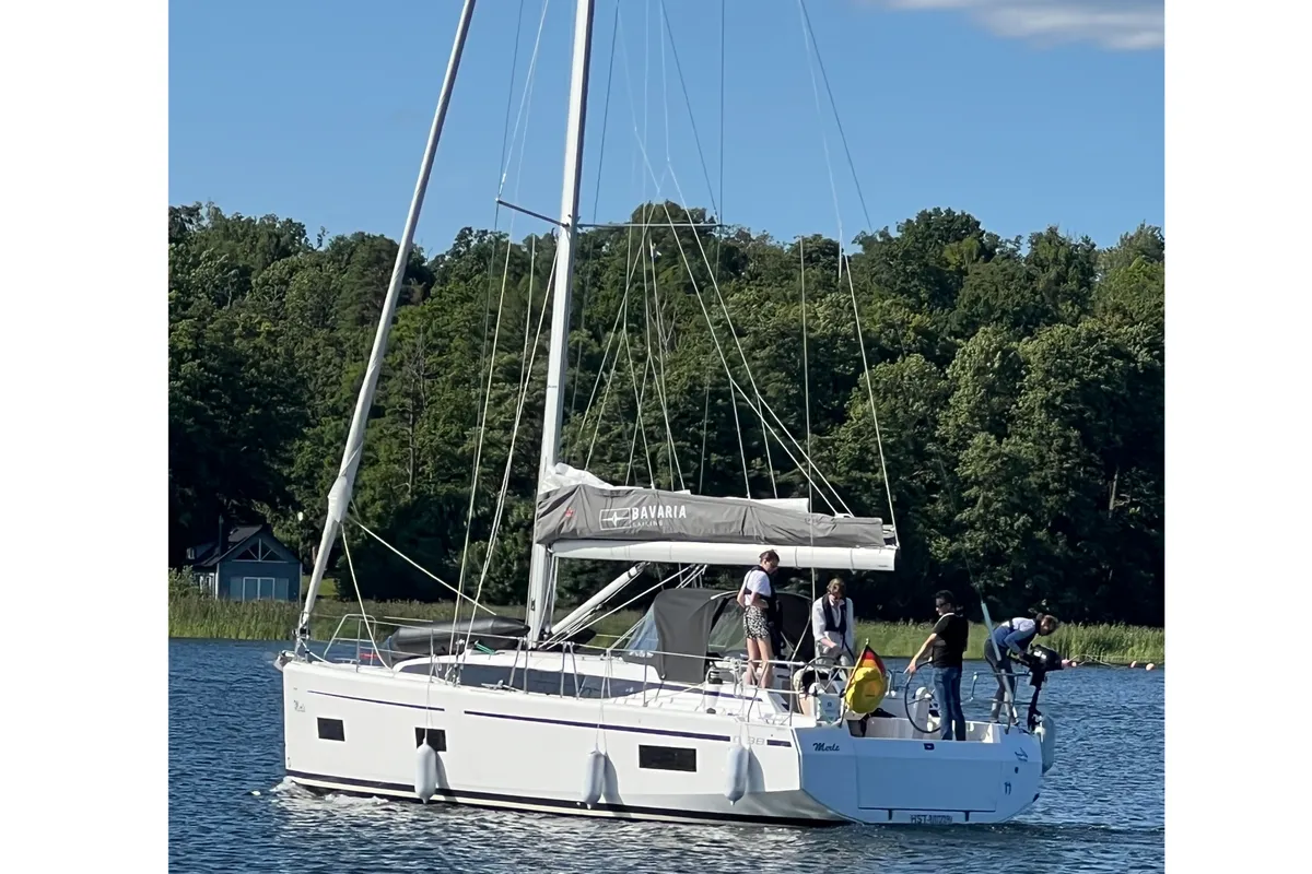 Exterior view of Eleven, a Bavaria C38 sailboat at Fisksätra, Sweden