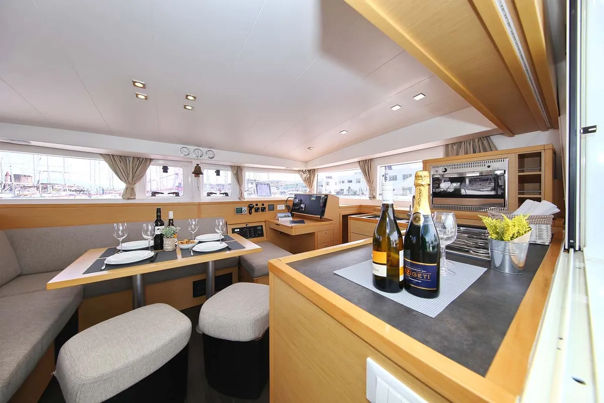 Salon of Elea, a Lagoon 400 S2 catamaran at Grad Trogir, Croatia