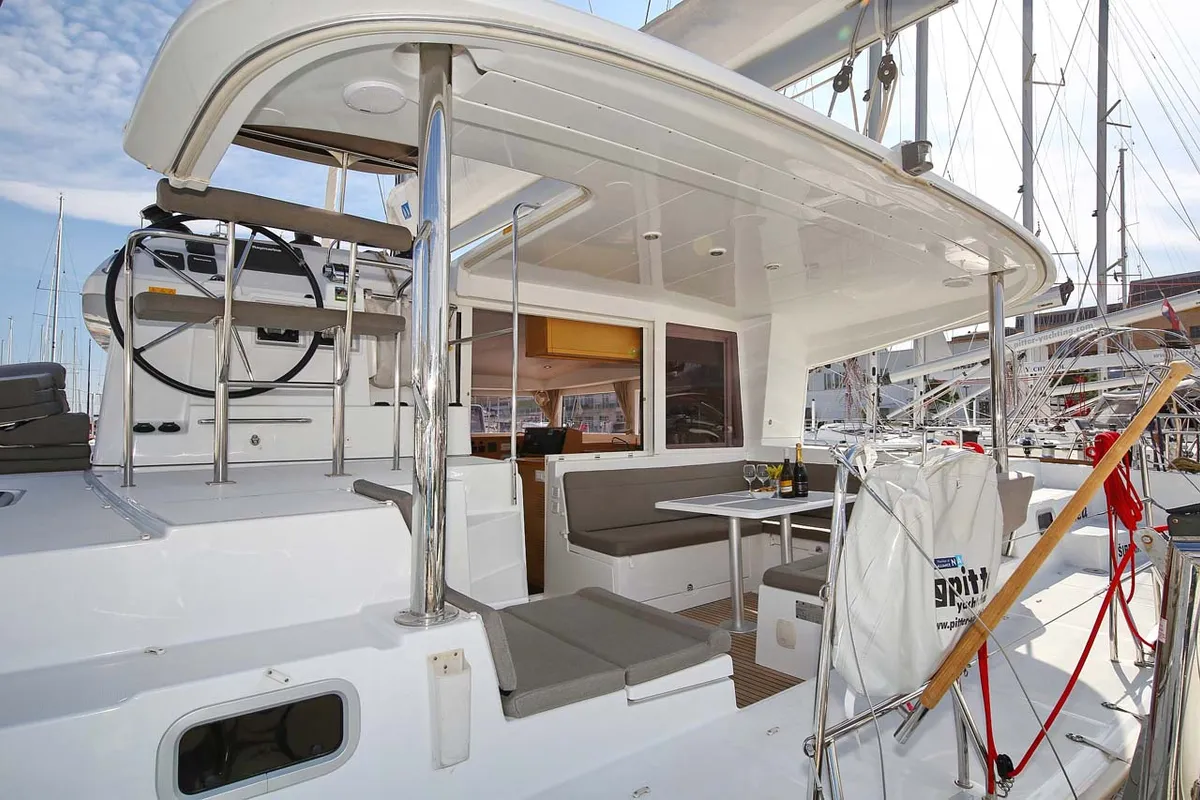 Deck of Elea, a Lagoon 400 S2 catamaran at Grad Trogir, Croatia