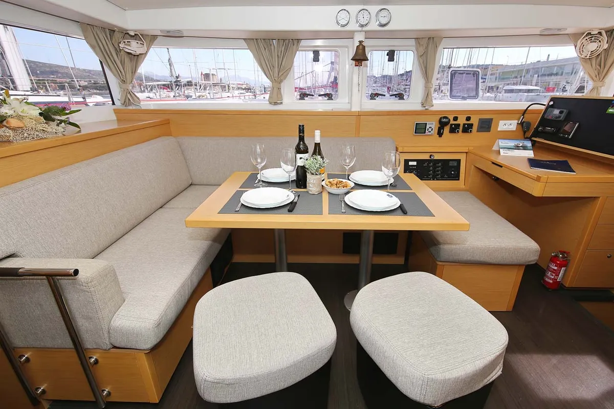 Salon of Elea, a Lagoon 400 S2 catamaran at Grad Trogir, Croatia