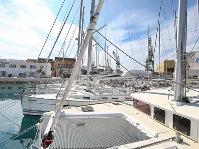 Deck of Elea, a Lagoon 400 S2 catamaran at Grad Trogir, Croatia