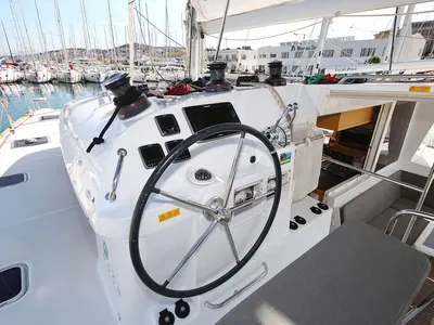 Cockpit of Elea, a Lagoon 400 S2 catamaran at Grad Trogir, Croatia