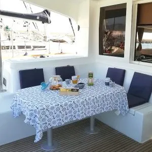 Deck of Regolo, a Lagoon 40 catamaran at Salerno, Italy