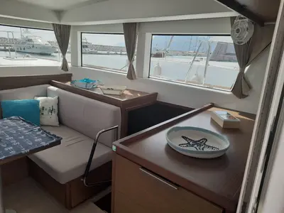 Salon of Regolo, a Lagoon 40 catamaran at Salerno, Italy