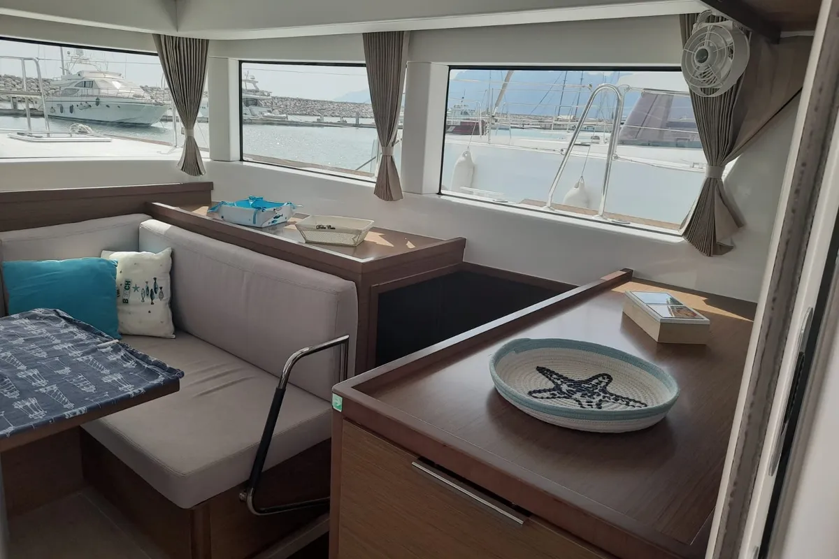 Salon of Regolo, a Lagoon 40 catamaran at Salerno, Italy