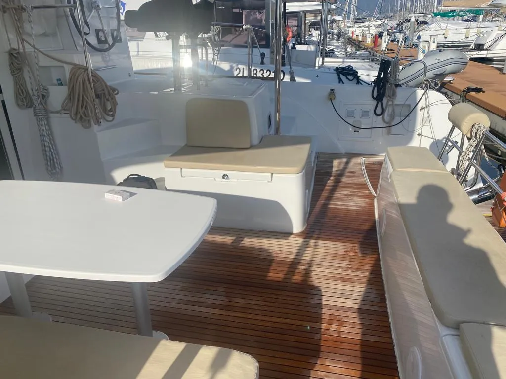 Deck of Regolo, a Lagoon 40 catamaran at Salerno, Italy