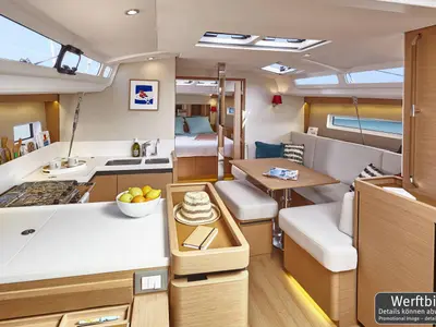 Salon of Carlotta, a Jeanneau Sun Odyssey 440 sailboat at Palma de Mallorca, Spain