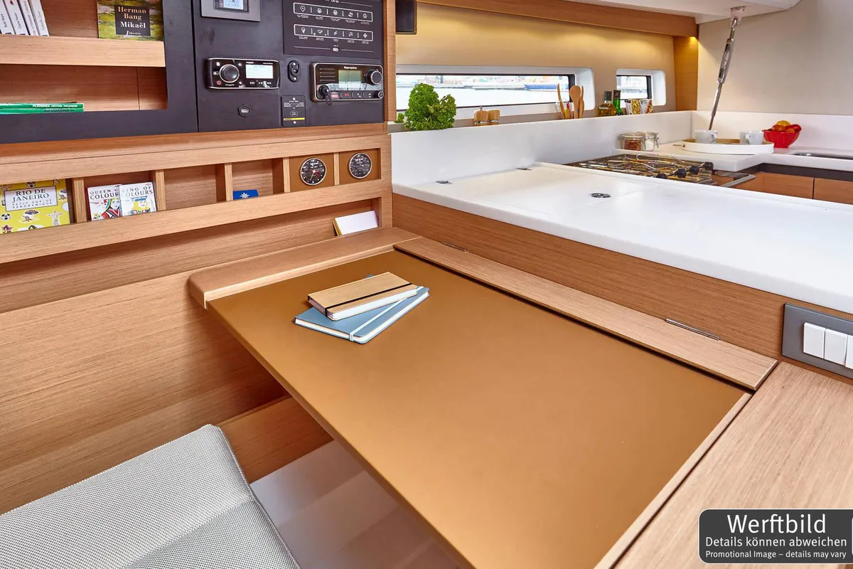 Salon of Carlotta, a Jeanneau Sun Odyssey 440 sailboat at Palma de Mallorca, Spain