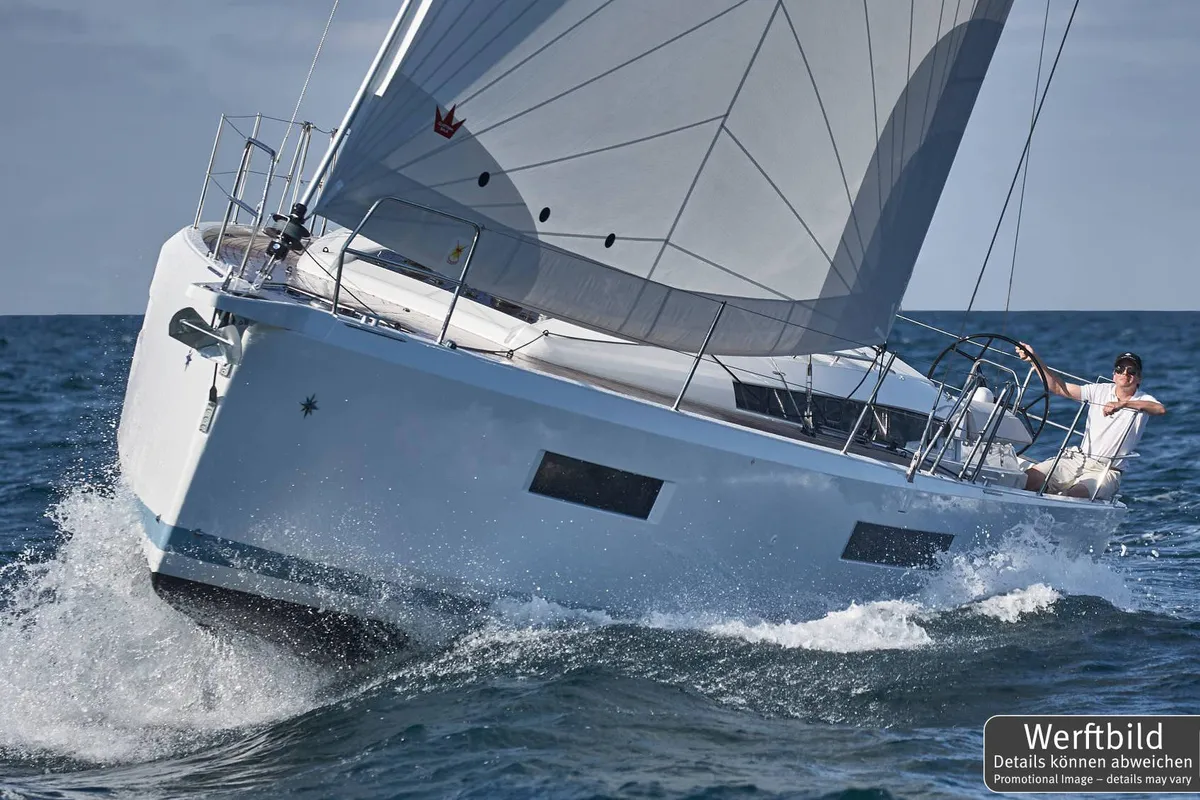 Exterior view of Carlotta, a Jeanneau Sun Odyssey 440 sailboat at Palma de Mallorca, Spain