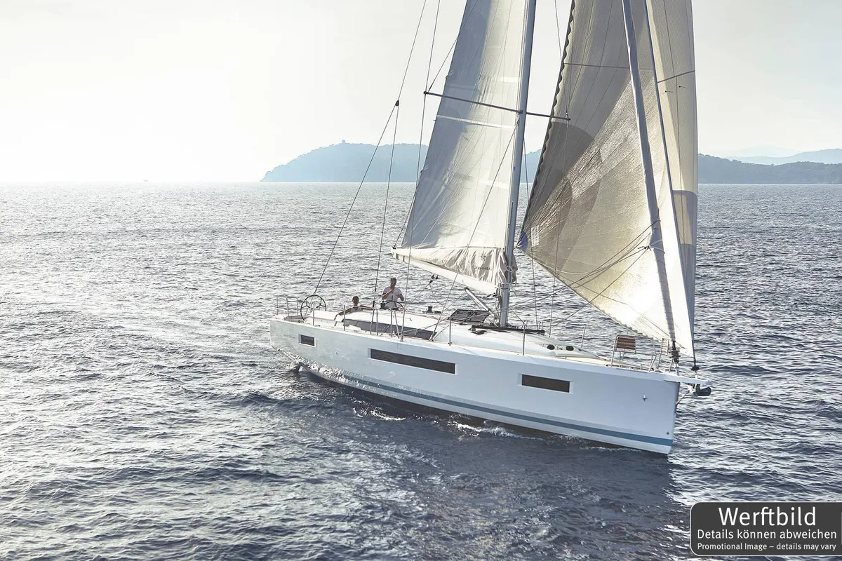 Exterior view of Carlotta, a Jeanneau Sun Odyssey 440 sailboat at Palma de Mallorca, Spain