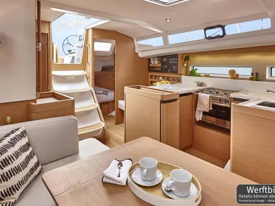 Galley of Carlotta, a Jeanneau Sun Odyssey 440 sailboat at Palma de Mallorca, Spain