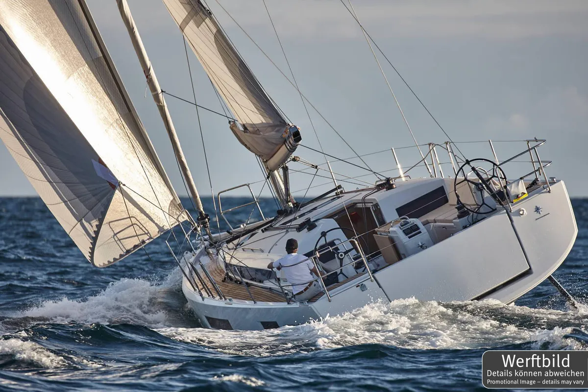 Exterior view of Carlotta, a Jeanneau Sun Odyssey 440 sailboat at Palma de Mallorca, Spain
