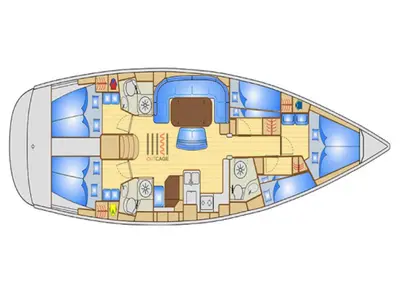 Floor plan of Bunk cabin 1, a Bavaria 50 Cruiser sailboat at Nettuno, Italy