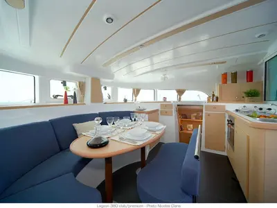 Salon of Eftychia 5, a Lagoon 380 catamaran at Municipal Unit of Lefkada, Greece