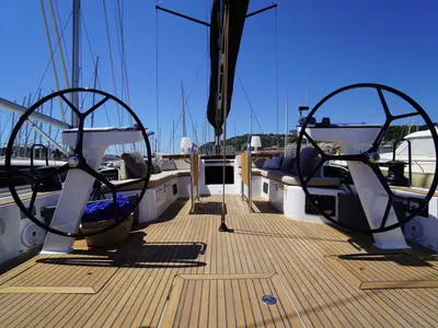 Cockpit of Zenith, a Beneteau First 53 sailboat at Grad Kaštela, Croatia