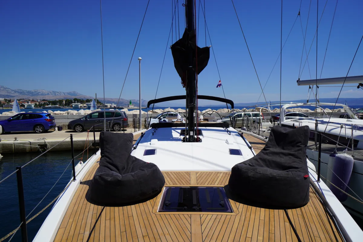 Deck of Zenith, a Beneteau First 53 sailboat at Grad Kaštela, Croatia