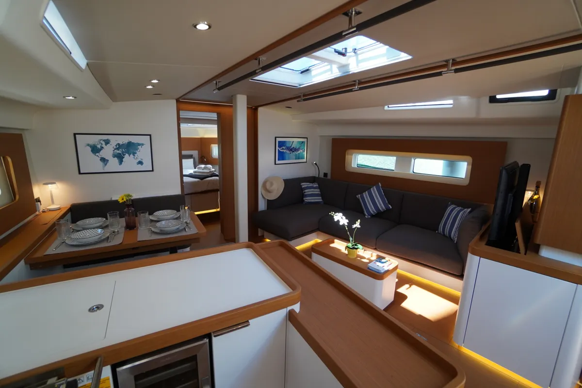 Salon of Zenith, a Beneteau First 53 sailboat at Grad Kaštela, Croatia