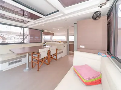 Salon of Annita, a Bali 4.3 catamaran at Preveza, Greece