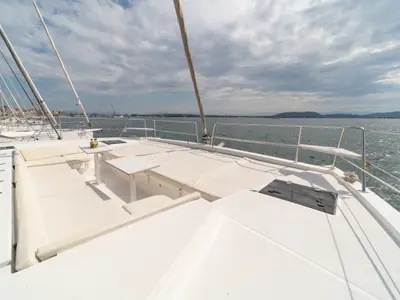 Deck of Annita, a Bali 4.3 catamaran at Preveza, Greece