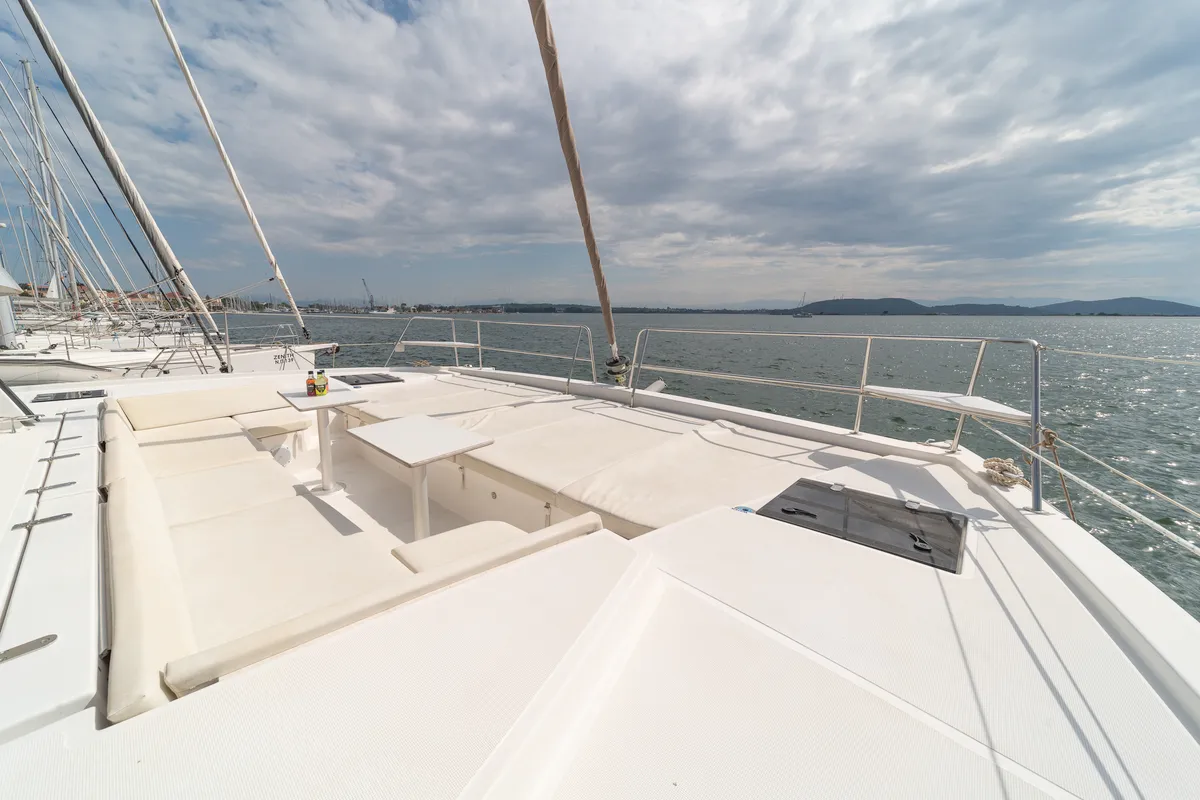 Deck of Annita, a Bali 4.3 catamaran at Preveza, Greece
