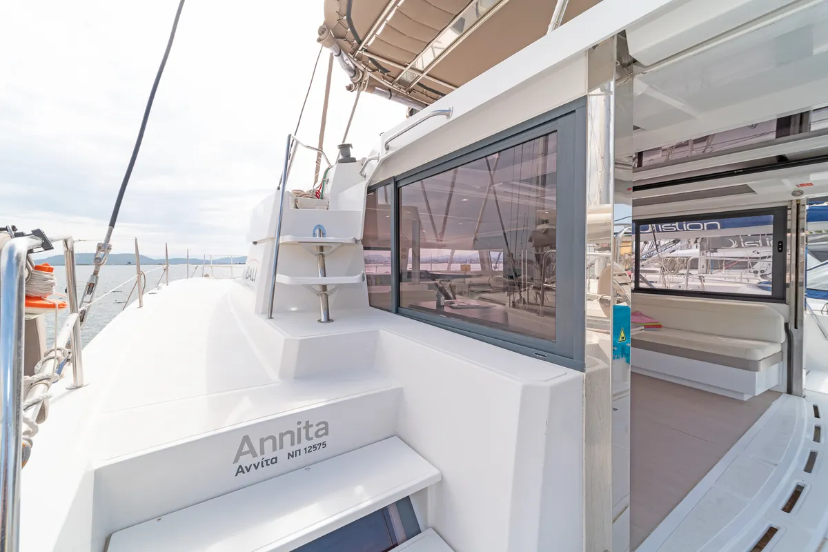 Exterior view of Annita, a Bali 4.3 catamaran at Preveza, Greece