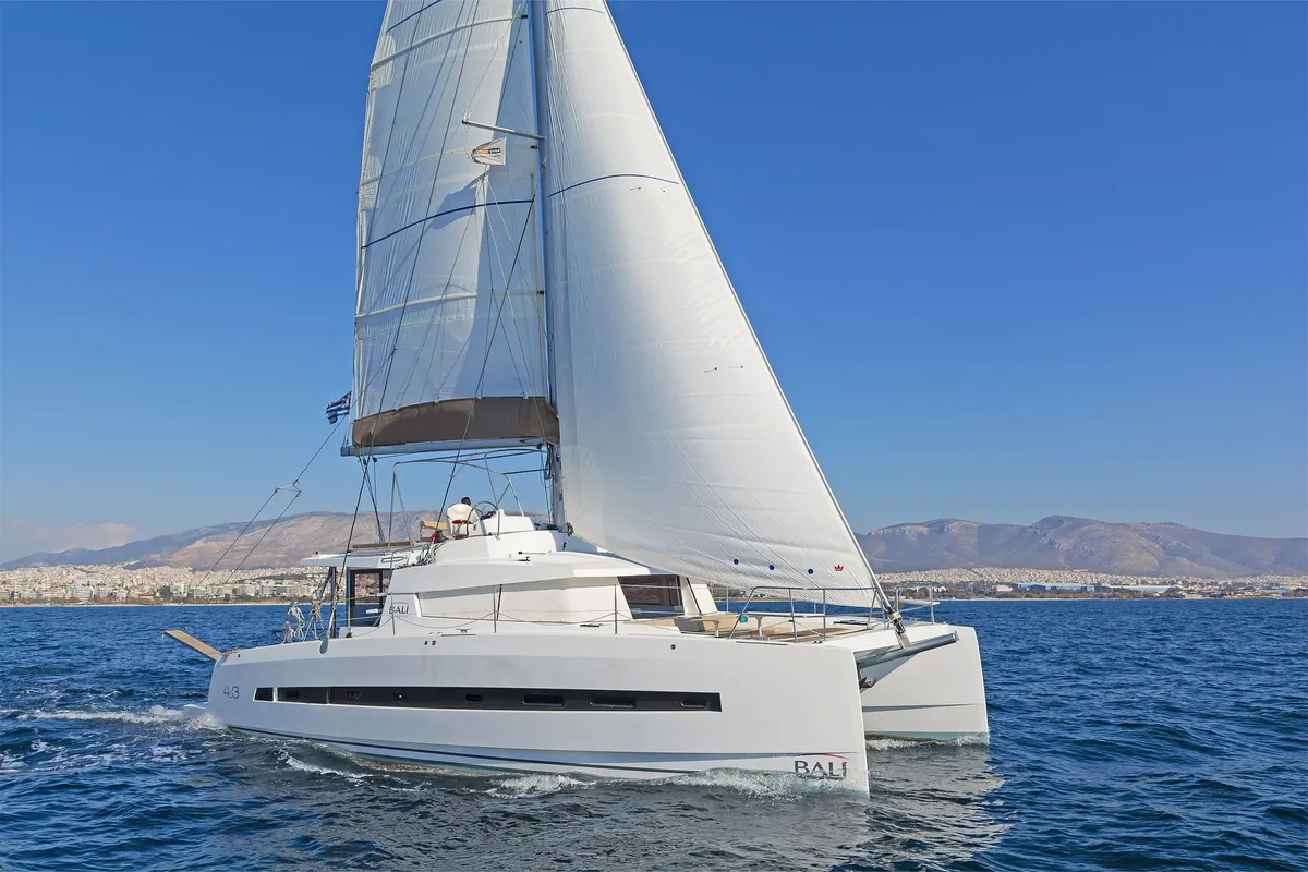Exterior view of Annita, a Bali 4.3 catamaran at Preveza, Greece