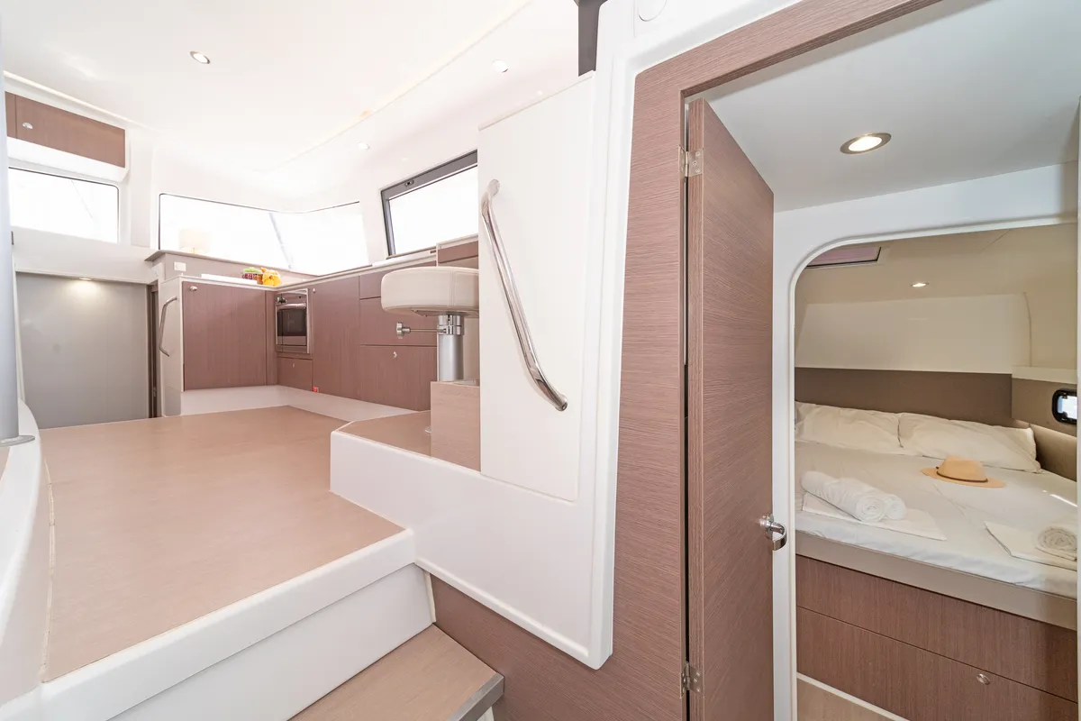 Salon of Annita, a Bali 4.3 catamaran at Preveza, Greece