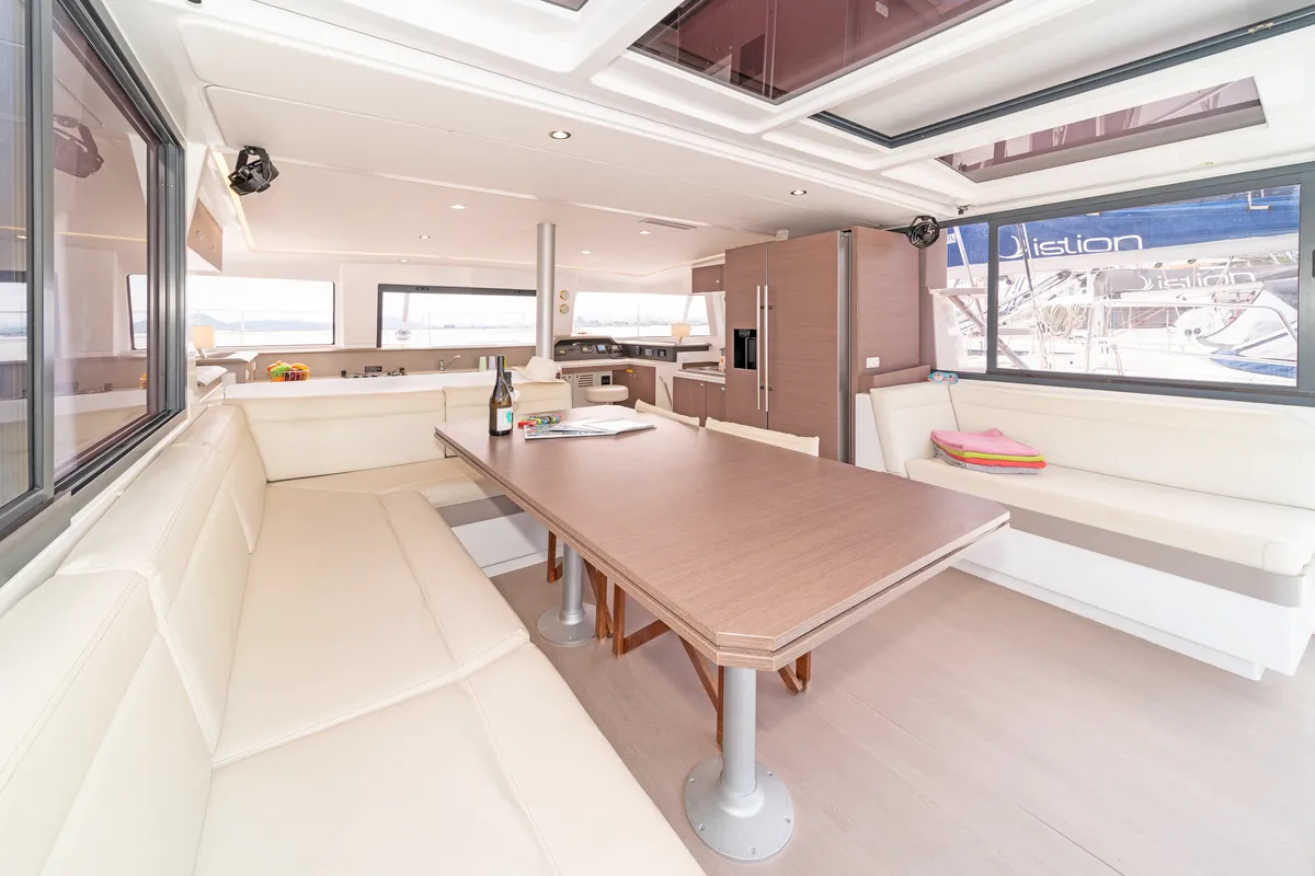 Salon of Annita, a Bali 4.3 catamaran at Preveza, Greece