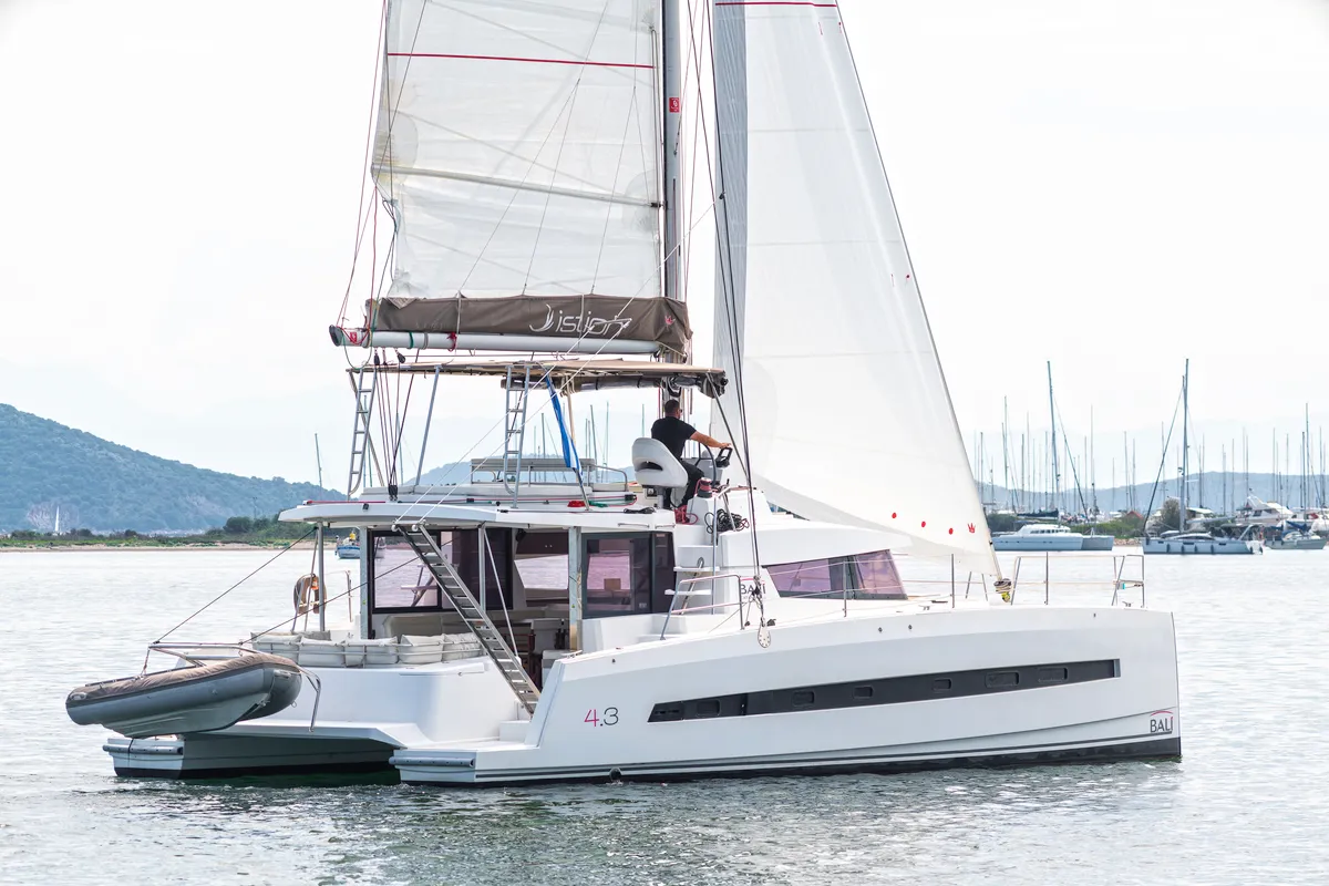 Exterior view of Annita, a Bali 4.3 catamaran at Preveza, Greece