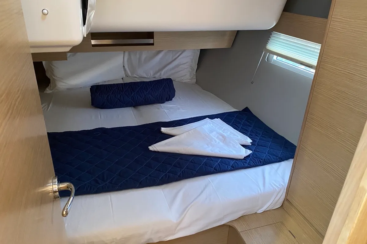 Cabin on Musica, a Dufour 390 Grand Large sailboat at Olbia, Italy